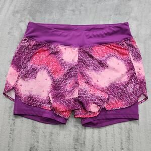 Danskin Now Shorts Womens L Pink Purple Geometric Print Lined Running Workout
